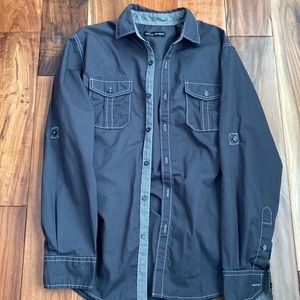 MICHAEL BRANDON BLOUSE SIZE SMALL (Dark Gray/Light Gray Stitching